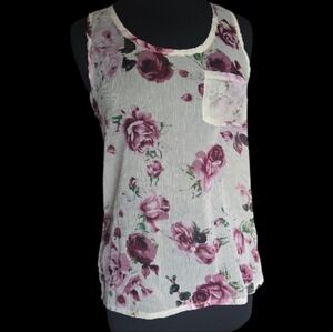 Zenana Outfitters Floral Tank Top - Cream and Purple
